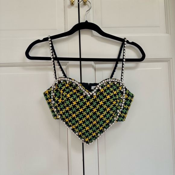 AREA NYC ✨GREEN TWEED CRYSTAL HEART TOP - Picture 15 of 15